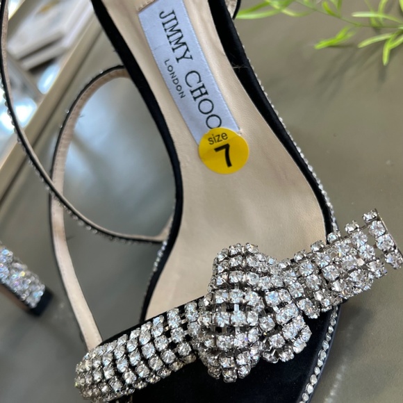 JIMMY CHOO THYRA 100 Crystal-Embellished Heels Sandals Black Size